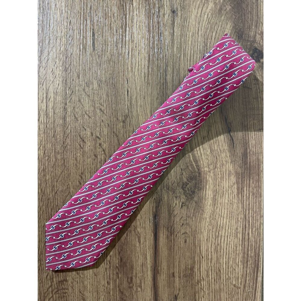 Hermes PinkRed Silk Wave Pattern Tie